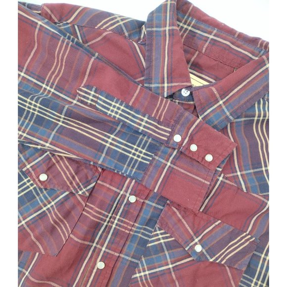Bit and Bridle Western Red Plaid Pearl‎ Snap Long Sleeve L Shirt - Picture 1 of 5